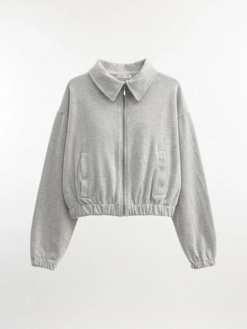 Mixray Grey MIXRAY Relaxed Fit Zipper Jacket with Pockets for Women | Best Price UAE